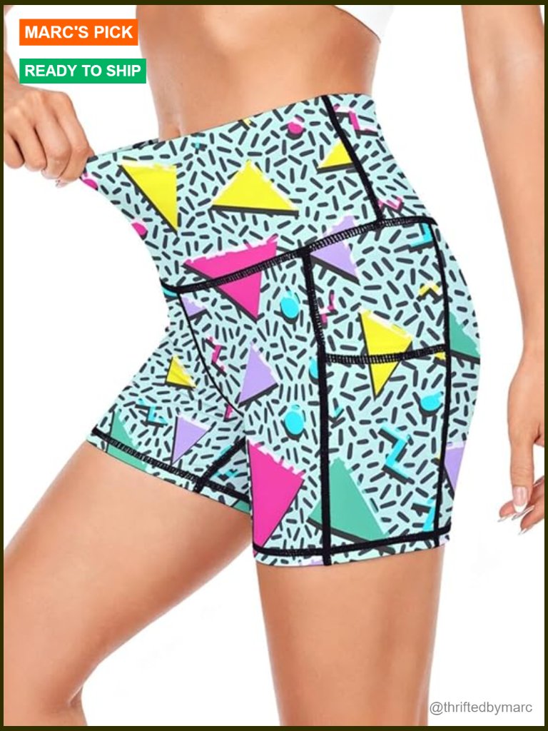 High Waisted Biker Shorts Tummy Control Running Yoga With Pockets